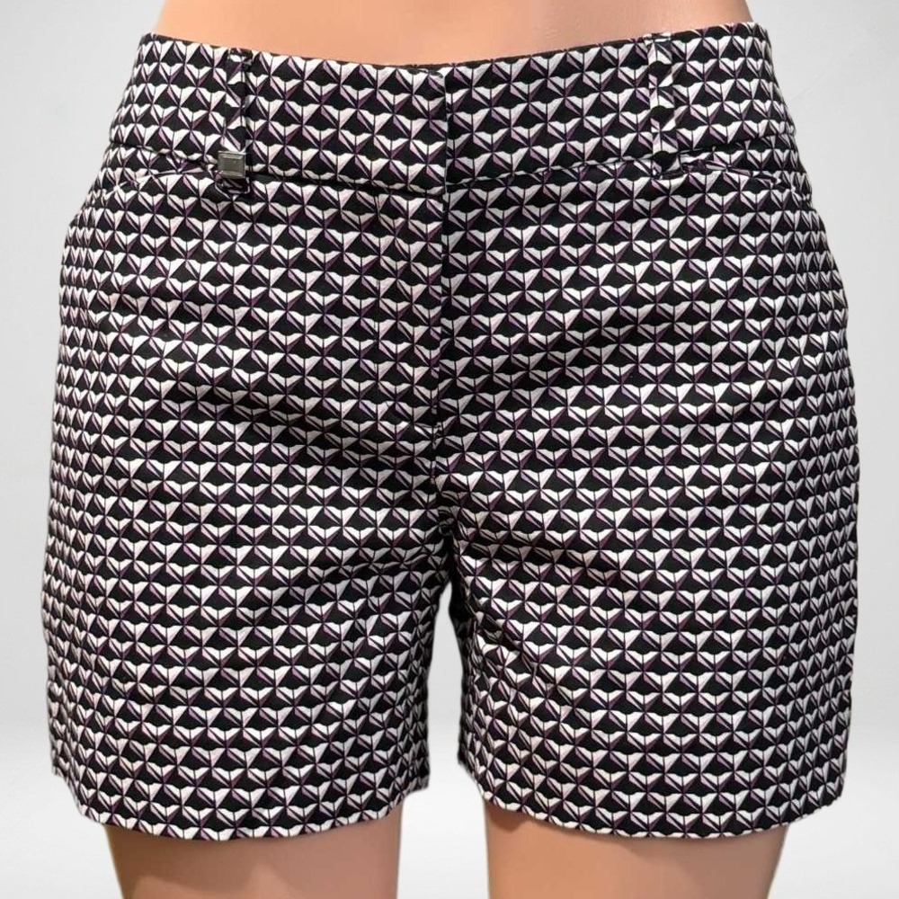 White House Black Market Geometric Print Shorts Black White Purple Size 6